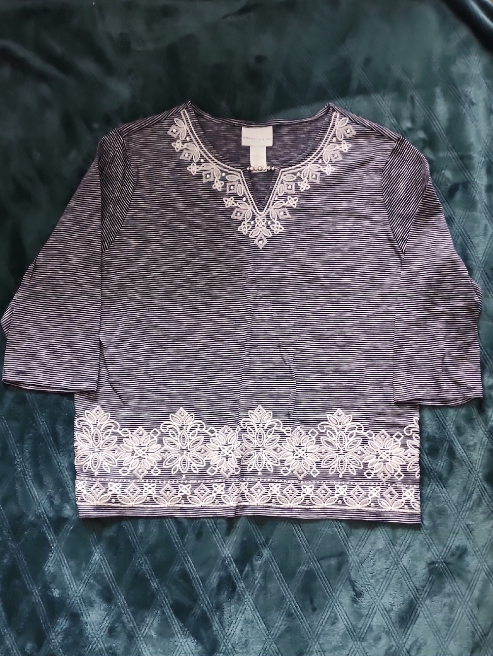 Alfred Dunner Embroidered Navy Stripe Women’s Top